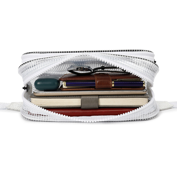 Geantă de piept pentru bărbați din PVC – Model transparent cu plasă, închidere cu fermoar, buzunar interior cu fermoar, formă pătrată orizontală