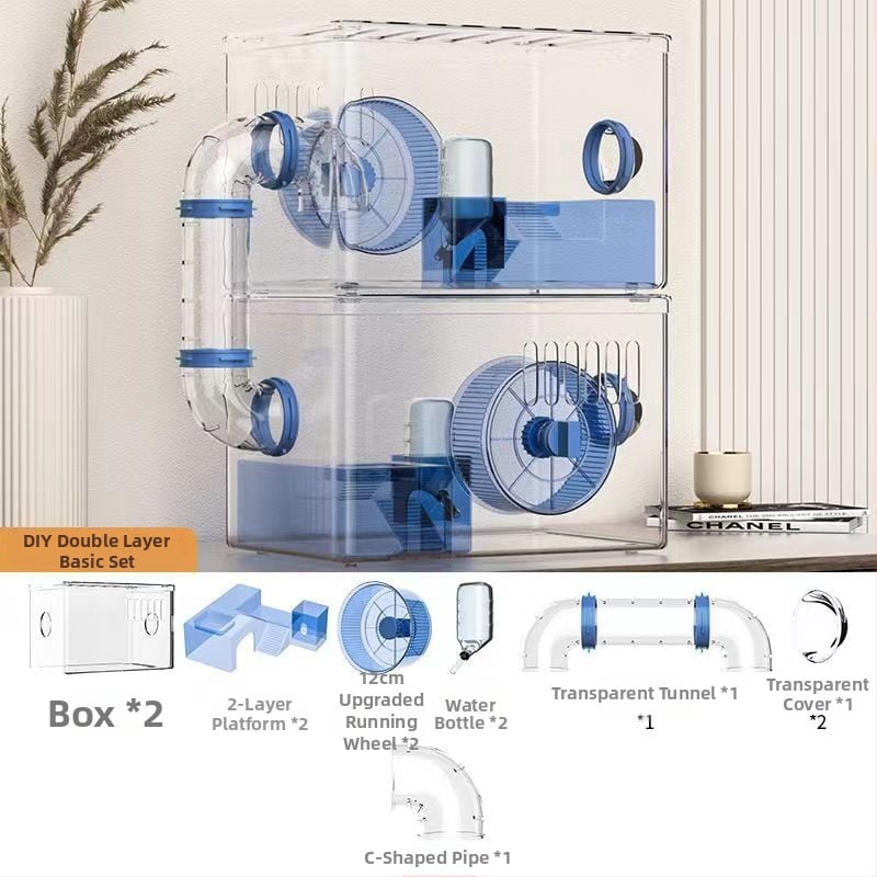 Κλουβί για χάμστερ - Πολυτελής βίλα, Διαφανές Ακρυλικό, Διώροφο Πολυεπίπεδο, Πλαστικό