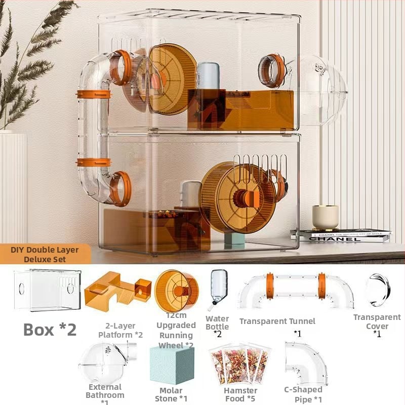 Κλουβί για χάμστερ - Πολυτελής βίλα, Διαφανές Ακρυλικό, Διώροφο Πολυεπίπεδο, Πλαστικό