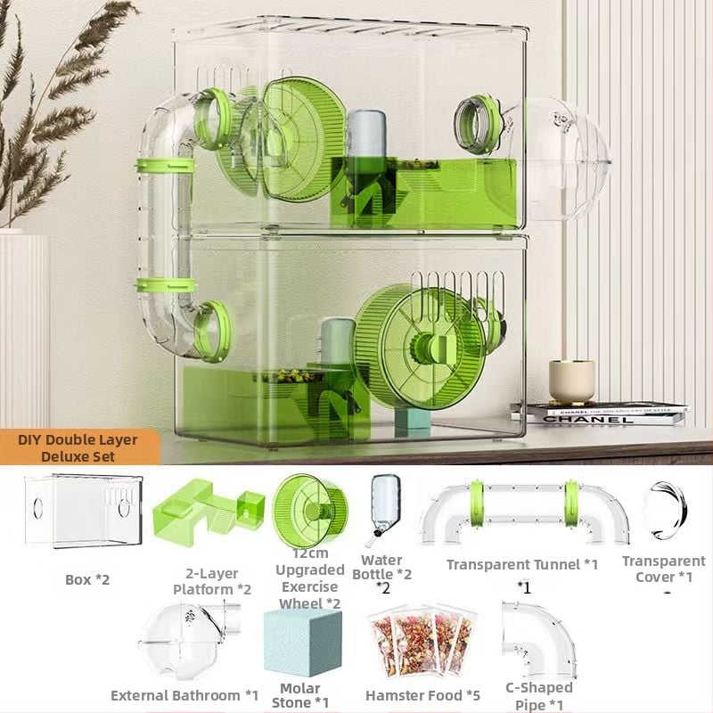 Κλουβί για χάμστερ - Πολυτελής βίλα, Διαφανές Ακρυλικό, Διώροφο Πολυεπίπεδο, Πλαστικό