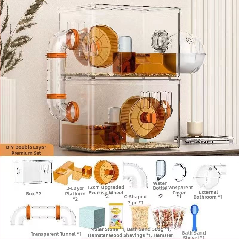 Κλουβί για χάμστερ - Πολυτελής βίλα, Διαφανές Ακρυλικό, Διώροφο Πολυεπίπεδο, Πλαστικό