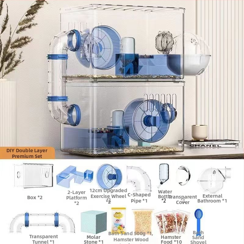 Κλουβί για χάμστερ - Πολυτελής βίλα, Διαφανές Ακρυλικό, Διώροφο Πολυεπίπεδο, Πλαστικό