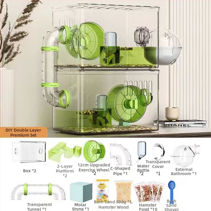 Κλουβί για χάμστερ - Πολυτελής βίλα, Διαφανές Ακρυλικό, Διώροφο Πολυεπίπεδο, Πλαστικό