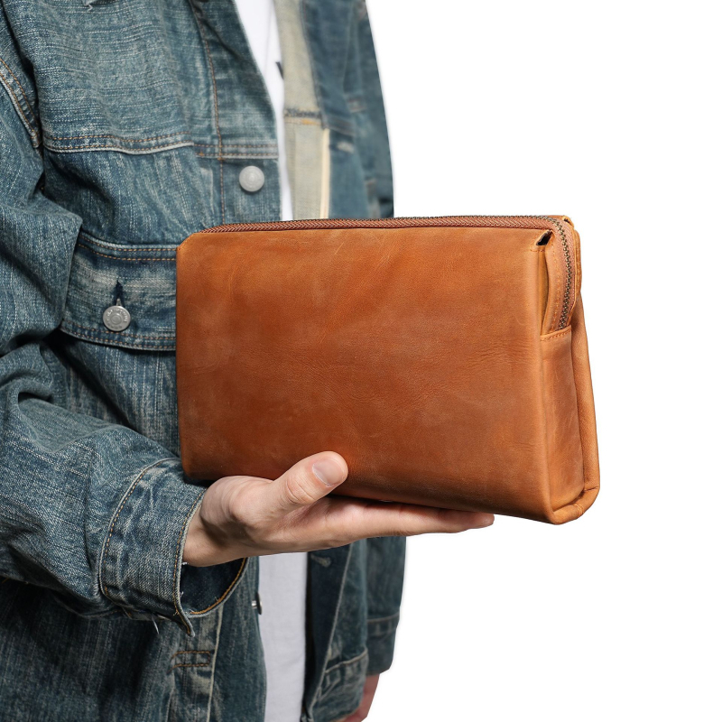 Muška clutch torba - prirodna koža, koža prvog sloja teleće, prozračna poliester podstava, MaDonNo