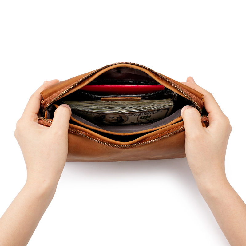 Muška clutch torba - prirodna koža, koža prvog sloja teleće, prozračna poliester podstava, MaDonNo
