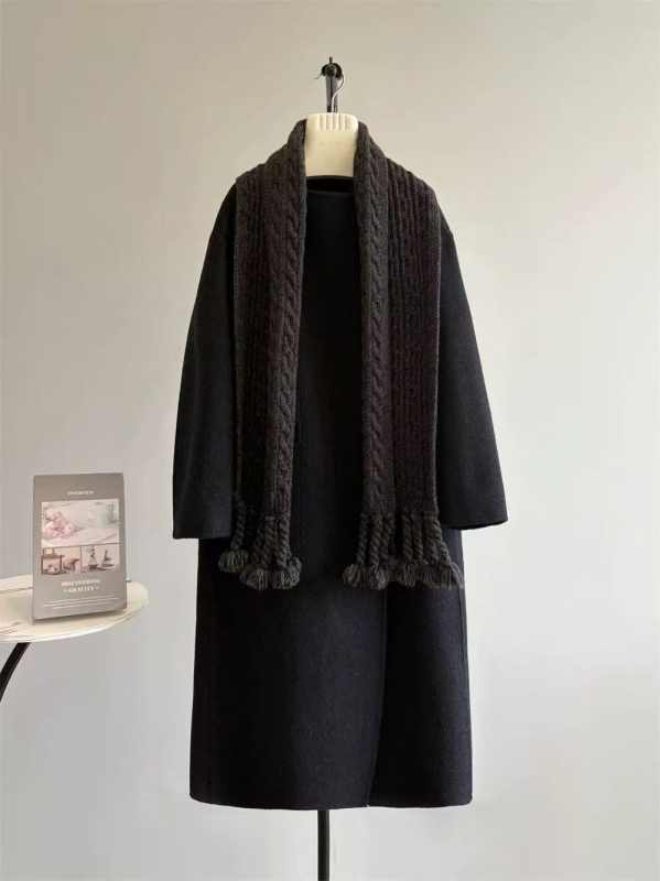 Női hosszú kettőoldalas gyapjúkabát, európai stílus, kerek nyak, hosszú ujjú, egy gombos záródás