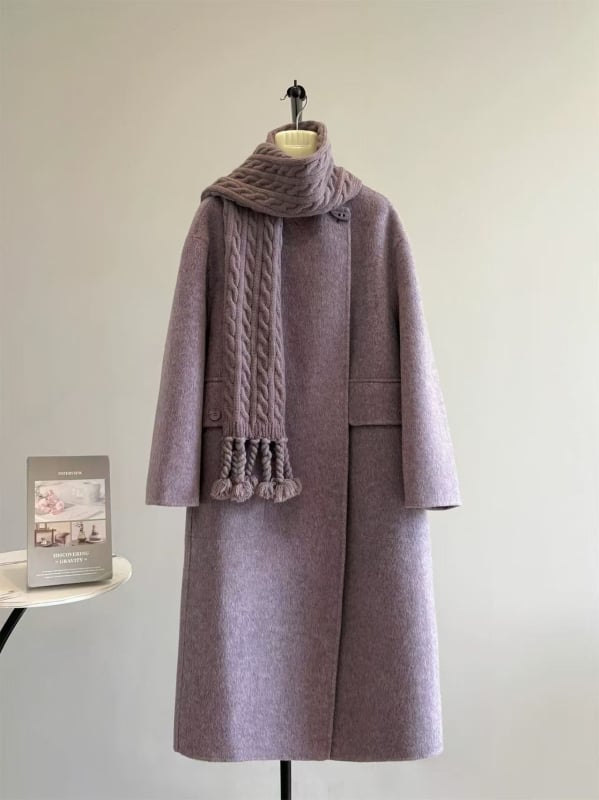 Női hosszú kettőoldalas gyapjúkabát, európai stílus, kerek nyak, hosszú ujjú, egy gombos záródás