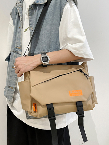 Geantă crossbody din canvas pentru bărbați - impermeabilă, ultraușoară, căptușeală din nailon, pentru călătorii de recreere, stil Harajuku retro