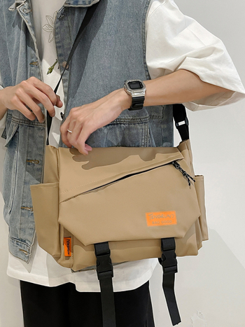 Geantă crossbody din canvas pentru bărbați - impermeabilă, ultraușoară, căptușeală din nailon, pentru călătorii de recreere, stil Harajuku retro