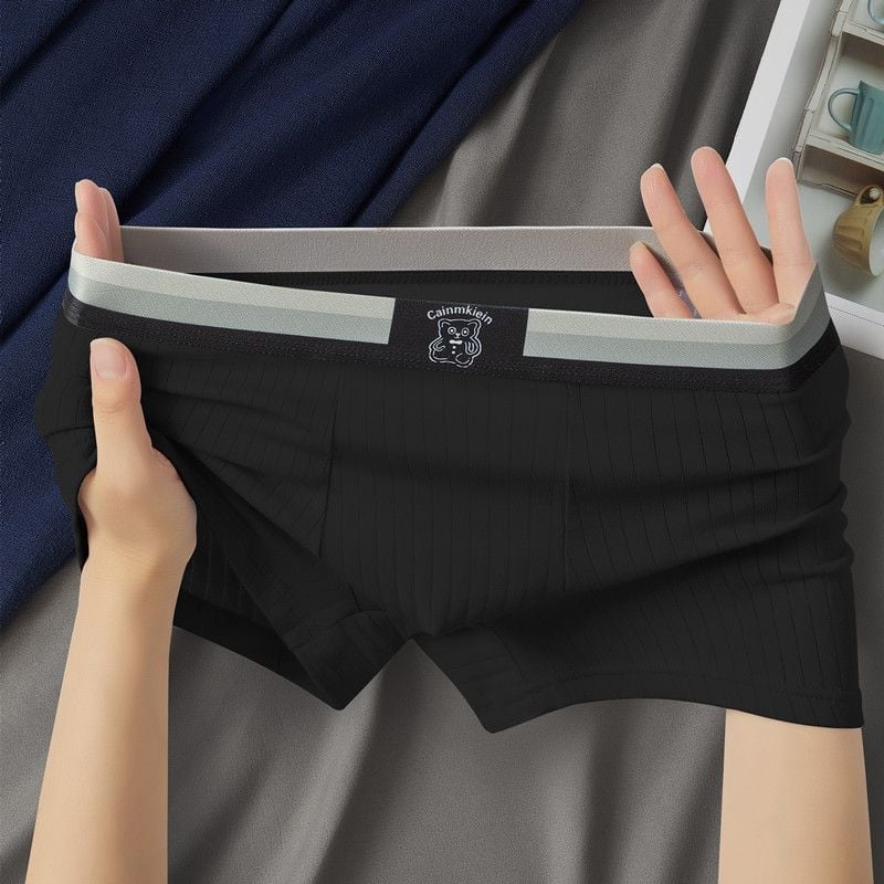 Férfi pamut boxeralsó középmagas derekú, lélegző, antibakteriális, rib-kötésű szövet, viszkóz bélés
