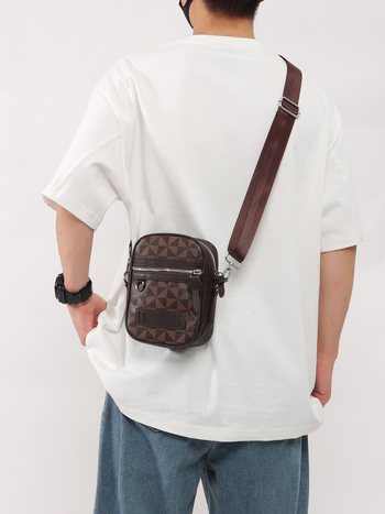 Muška PU ultra lagana crossbody torba s geometrijskim uzorkom, pogodna za 8-inčni laptop