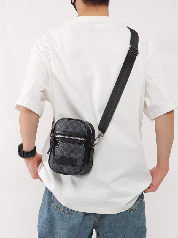 Muška PU ultra lagana crossbody torba s geometrijskim uzorkom, pogodna za 8-inčni laptop