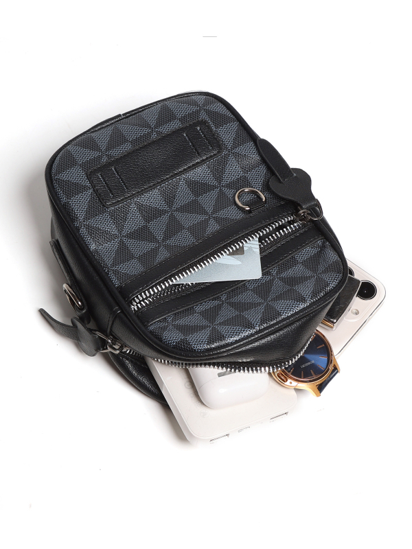 Muška PU ultra lagana crossbody torba s geometrijskim uzorkom, pogodna za 8-inčni laptop