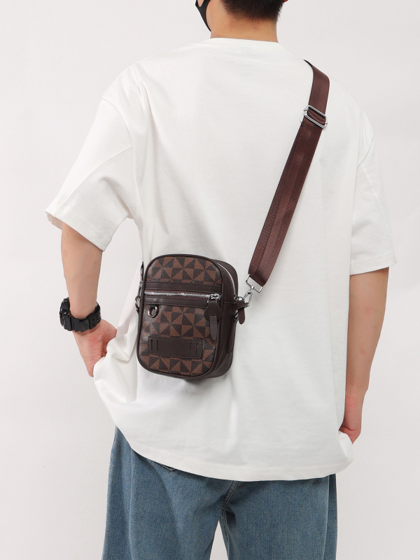 Muška PU ultra lagana crossbody torba s geometrijskim uzorkom, pogodna za 8-inčni laptop