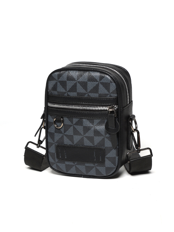 Muška PU ultra lagana crossbody torba s geometrijskim uzorkom, pogodna za 8-inčni laptop