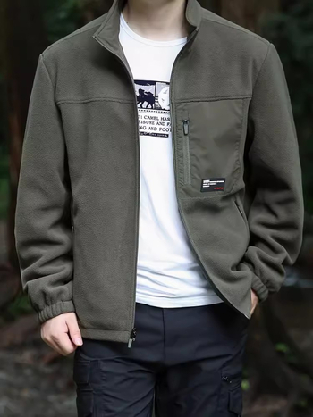 Ανδρικό αναστρέψιμο φλίς τζάκετ – στάσιμος γιακάς, φερμουάρ, επένδυση φλίς, αντιανεμικό