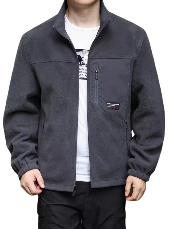 Ανδρικό αναστρέψιμο φλίς τζάκετ – στάσιμος γιακάς, φερμουάρ, επένδυση φλίς, αντιανεμικό