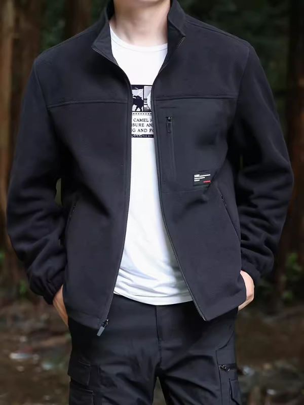 Ανδρικό αναστρέψιμο φλίς τζάκετ – στάσιμος γιακάς, φερμουάρ, επένδυση φλίς, αντιανεμικό