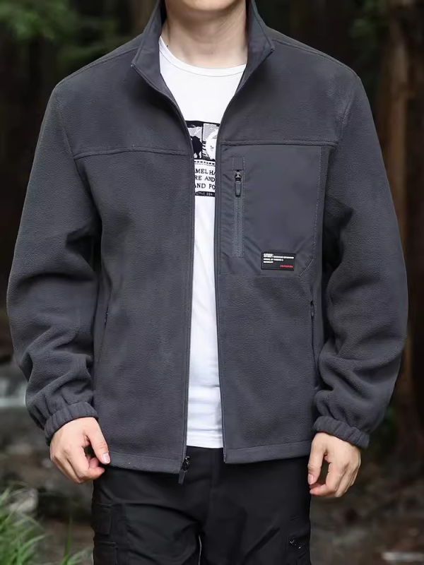 Ανδρικό αναστρέψιμο φλίς τζάκετ – στάσιμος γιακάς, φερμουάρ, επένδυση φλίς, αντιανεμικό