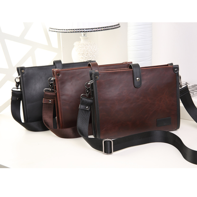 Muška crossbody torba od PU kože, jednobojna, podstava od poliestera i pamuka, unutarnji džep sa zatvaračem