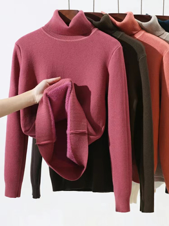 Džemper s visokim ovratnikom, debeli fleece pleteni, geometrijski uzorak, pulover stil, dugi rukavi