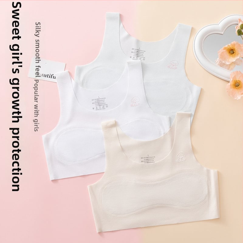 Μπουστάκι-σουτιέν για κορίτσια με ύφασμα ice-silk, ultra-thin molded cups, επένδυση από βαμβάκι, σταθερά διπλά λουριά, αναπνοή στην πλάτη