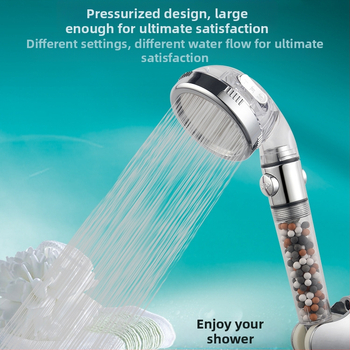 Ντουζ κεφαλή με αρνητικά ιόντα, διακόπτης με ένα κουμπί για διακοπή της ροής, 3 λειτουργίες ρύθμισης ροής, φίλτρο PP βαμβάκι, βιδωτή εγκατάσταση