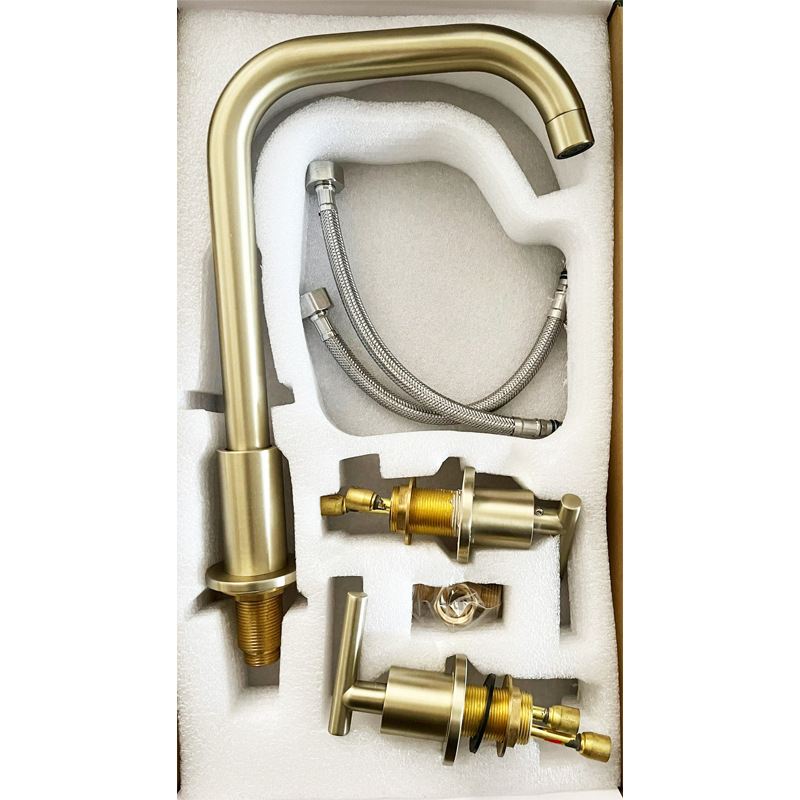 Slavina za umivaonik s vertikalnom ugradnjom, od bakra, model s tri otvora, keramički kartridž, otvaranje ključem