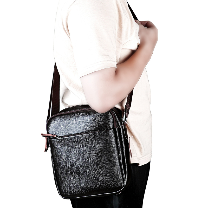 Muška crossbody torbica od prave kože, teleća koža, prozračna, model 6082, za poslovna putovanja