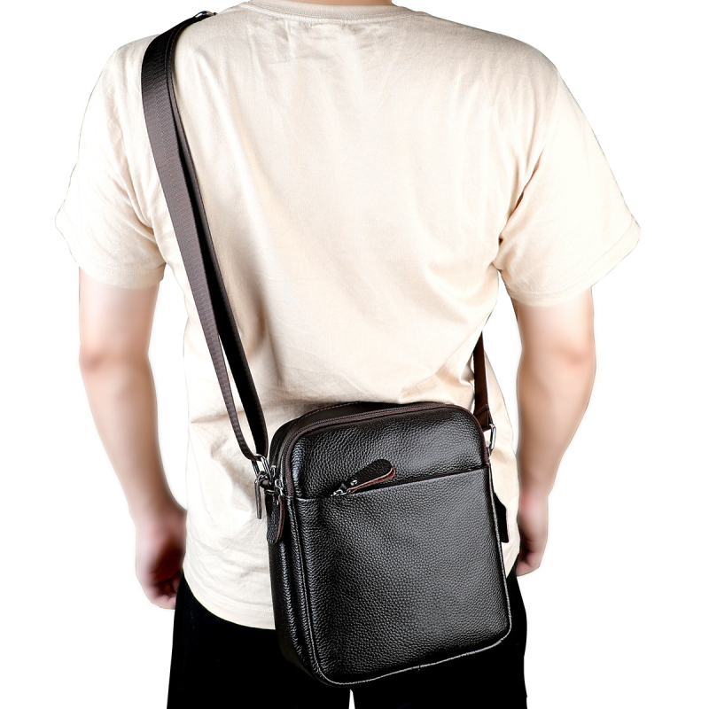 Muška crossbody torbica od prave kože, teleća koža, prozračna, model 6082, za poslovna putovanja