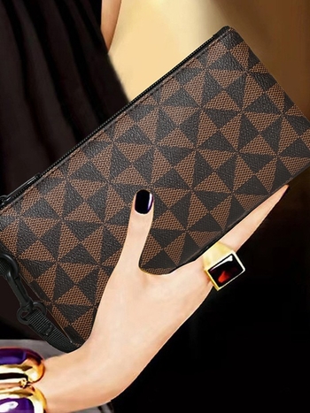 Ženska PU clutch torba s horizontalnim kvadratnim oblikom, zatvarač; unutarnji džepovi: džep na zatvarač, džep za telefon, džep za dokumente; podstava od poliestera; marka Lingzhi Kangaroo; proljeće 2025
