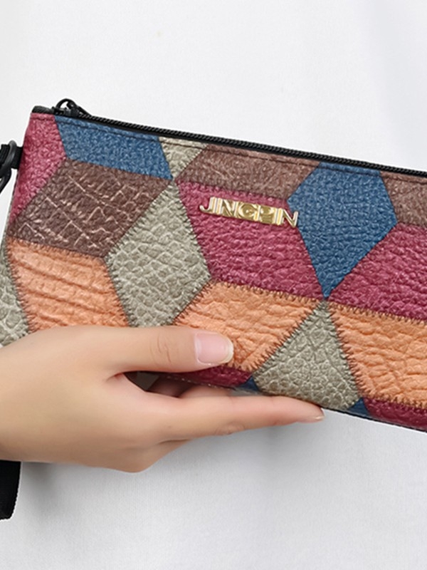 Ženska PU clutch torba s horizontalnim kvadratnim oblikom, zatvarač; unutarnji džepovi: džep na zatvarač, džep za telefon, džep za dokumente; podstava od poliestera; marka Lingzhi Kangaroo; proljeće 2025