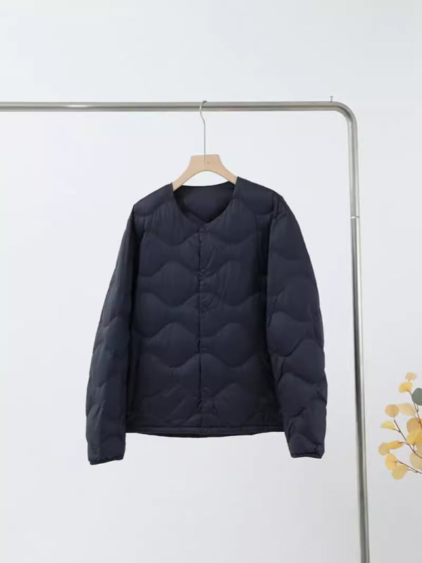 Ανδρικό μπουφάν με γέμισμα από πούπουλα πάπιου, 650 γέμισμα, λεπτό, εξωτερικό ύφασμα νάιλον και επένδυση νάιλον, liner σε στυλ Κορέας, κούμπωμα μονόσπαστο (-5°C έως 0°C)