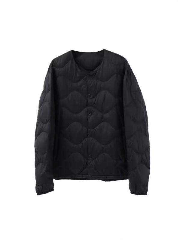 Ανδρικό μπουφάν με γέμισμα από πούπουλα πάπιου, 650 γέμισμα, λεπτό, εξωτερικό ύφασμα νάιλον και επένδυση νάιλον, liner σε στυλ Κορέας, κούμπωμα μονόσπαστο (-5°C έως 0°C)