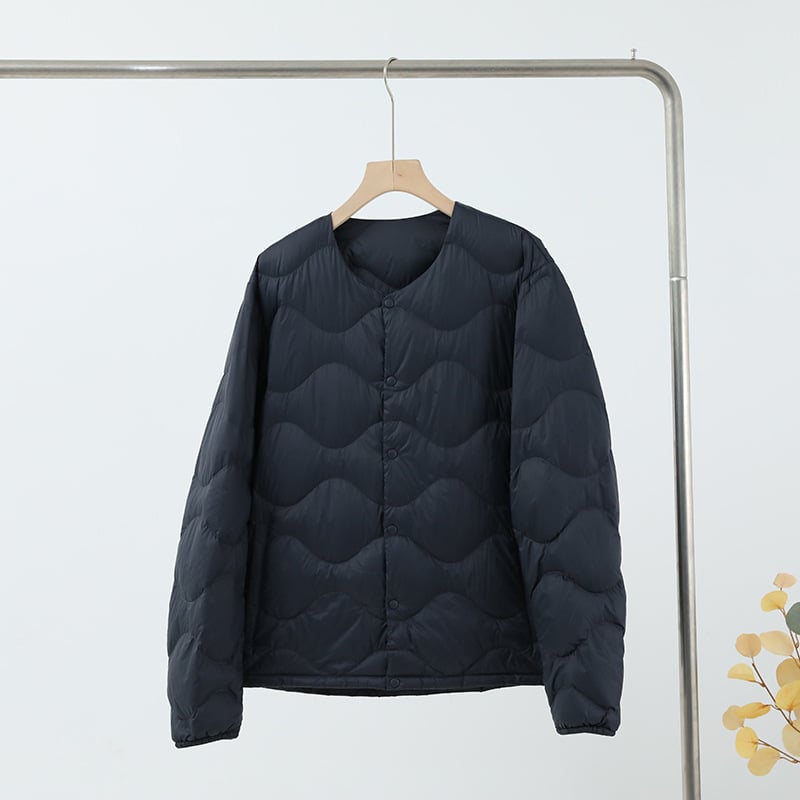 Ανδρικό μπουφάν με γέμισμα από πούπουλα πάπιου, 650 γέμισμα, λεπτό, εξωτερικό ύφασμα νάιλον και επένδυση νάιλον, liner σε στυλ Κορέας, κούμπωμα μονόσπαστο (-5°C έως 0°C)