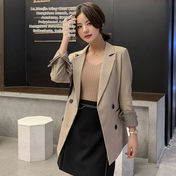 Γυναικείο σακάκι σε κορεατικό στυλ, εφαρμοστό, με γιακά σακάκι και μακριά μανίκια, πολυεστερικό ύφασμα