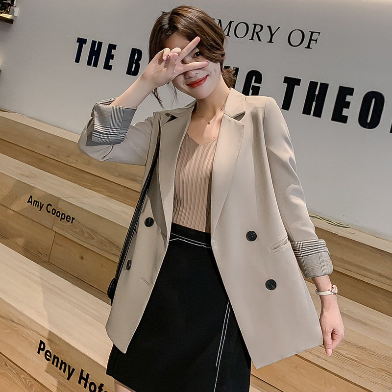 Γυναικείο σακάκι σε κορεατικό στυλ, εφαρμοστό, με γιακά σακάκι και μακριά μανίκια, πολυεστερικό ύφασμα