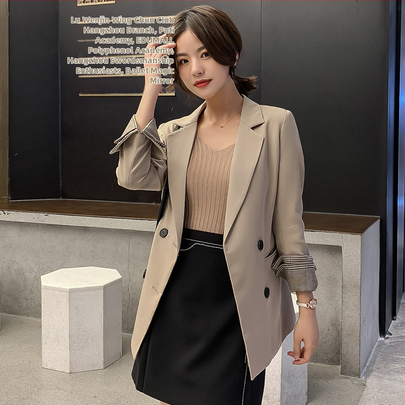 Ženské sako v kórejskom štýle, slim-fit, s golierom, s dlhými rukávmi, polyesterový materiál