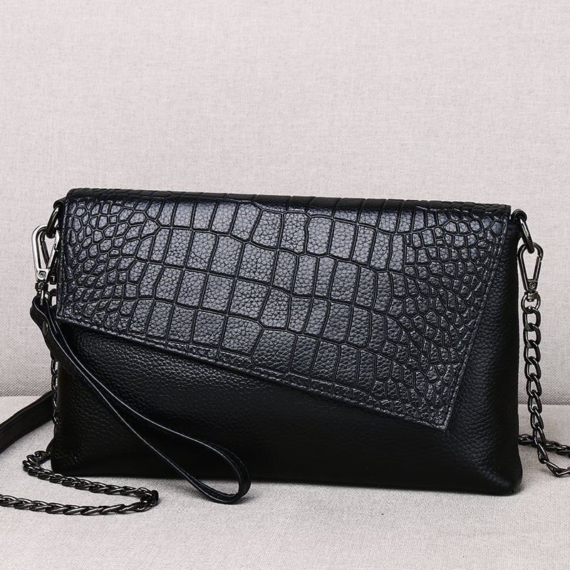 Kožna clutch torba s lancem – kamen uzorak, veliki kapacitet, envelope stil, unutarnji džepovi