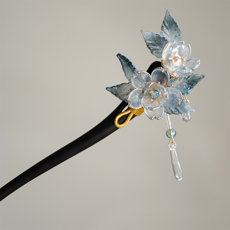Duga igla za kosu od ebonovog drveta, nacionalni stil, oblik cvijeta, ručna izrada, brend Qianhua