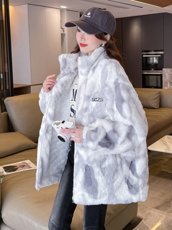 Geacă căptușită cu fleece, țesătură tricotată din poliester, sezonul 2025 iarnă, mâneci normale, cod produs A0584