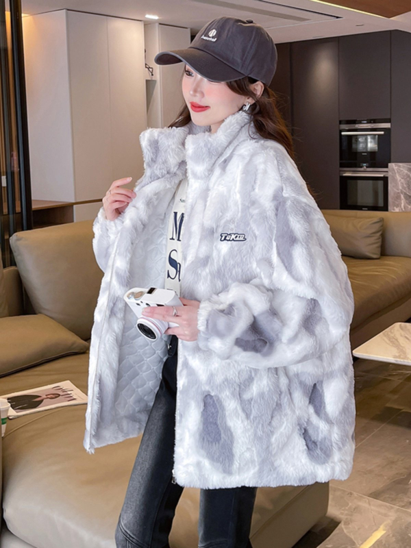 Geacă căptușită cu fleece, țesătură tricotată din poliester, sezonul 2025 iarnă, mâneci normale, cod produs A0584