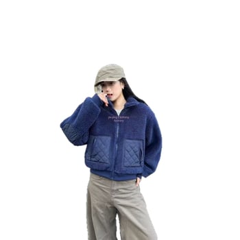 Jieying Jachetă scurtă pentru femei, exterior - amestec bumbac-kasmir (80-90% bumbac, cașmir sub 30%) - croială lejeră, groasă, casual cu guler înalt - Toamnă 2025