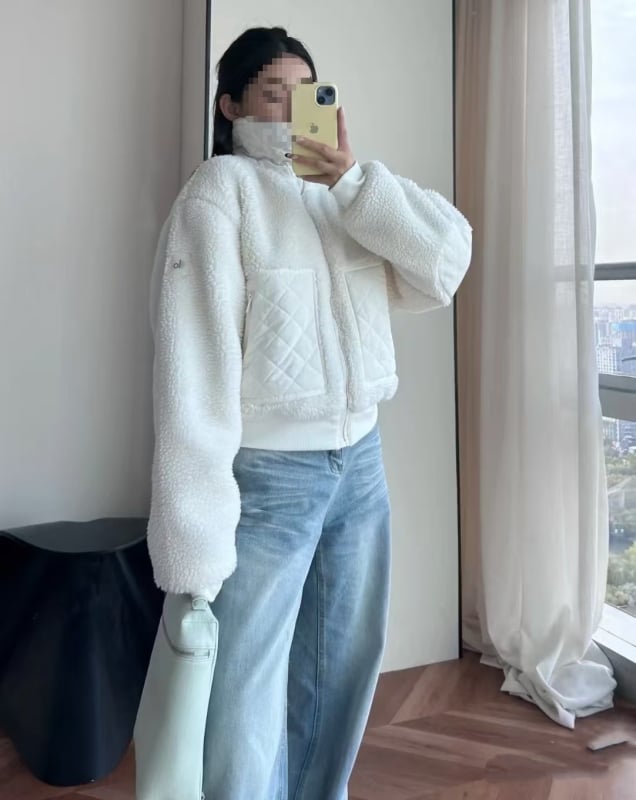 Jieying Jachetă scurtă pentru femei, exterior - amestec bumbac-kasmir (80-90% bumbac, cașmir sub 30%) - croială lejeră, groasă, casual cu guler înalt - Toamnă 2025