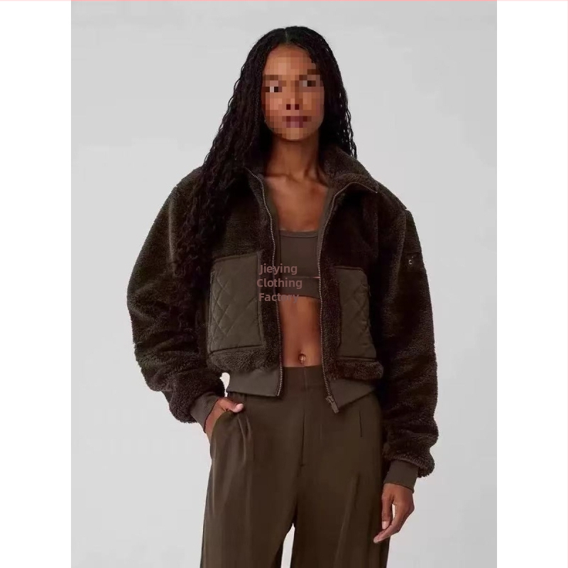 Jieying Dámska krátka bunda - bavlno-kašmír zmiešanina (80–90% bavlna, kašmír <30%) - voľná, hrubšia, bežný štýl s vysokým golierom - jeseň 2025