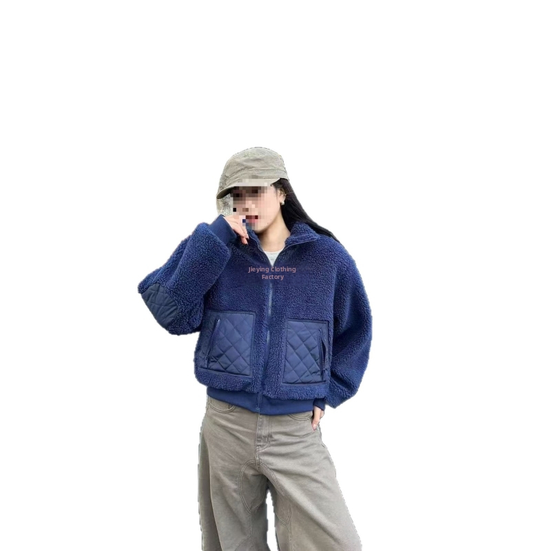 Jieying Dámska krátka bunda - bavlno-kašmír zmiešanina (80–90% bavlna, kašmír <30%) - voľná, hrubšia, bežný štýl s vysokým golierom - jeseň 2025