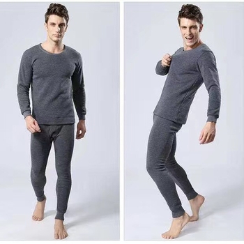 Set de lenjerie termică pentru bărbați, căptușit cu fleece, cald, poliester, guler rotund, mâneci lungi