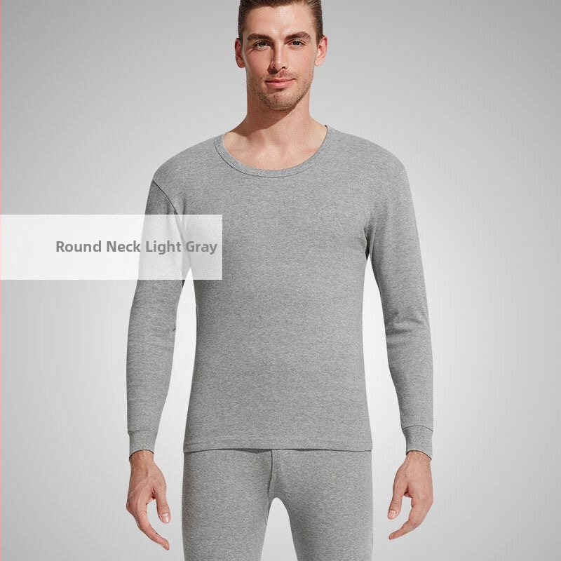Set de lenjerie termică pentru bărbați, căptușit cu fleece, cald, poliester, guler rotund, mâneci lungi