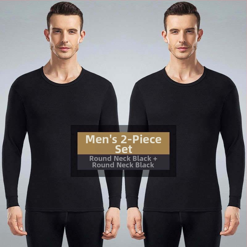 Set de lenjerie termică pentru bărbați, căptușit cu fleece, cald, poliester, guler rotund, mâneci lungi
