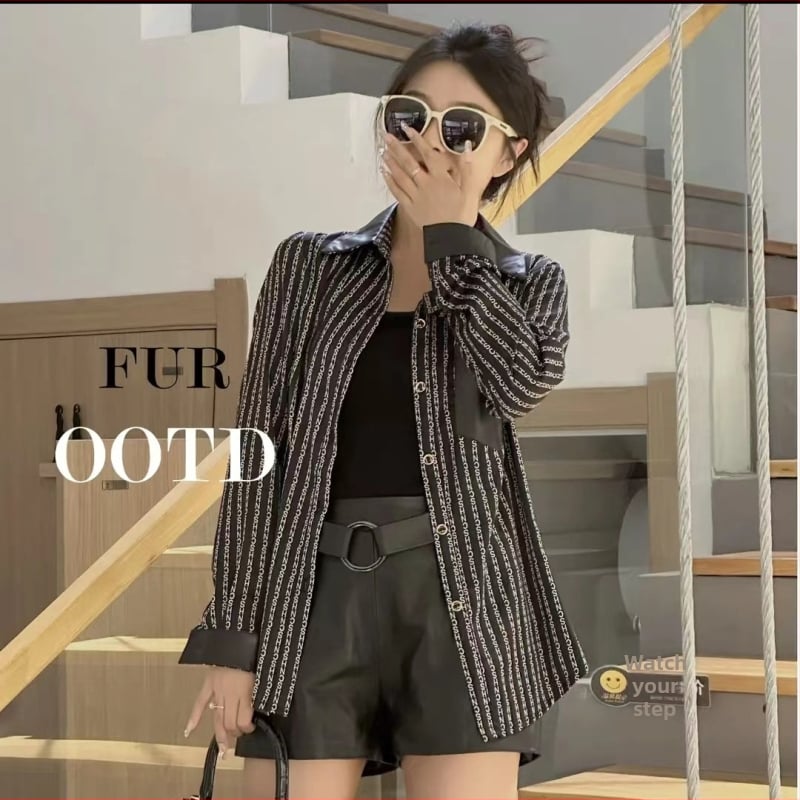 Dámska košeľa z ovčej kože s chiffon panelmi, dlhý rukáv, zapínanie s prackami, jeseň-zima 2025